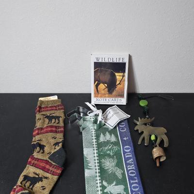 Brand new Moose themed items - Socks - Kitchen Towel- Wind chime - Wildlife greeting cards ? GIFT IDEAS!