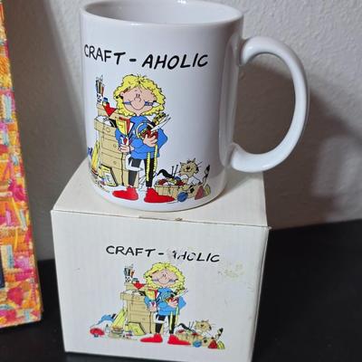 New Crafting items - Needlecraft kit - Braid Craft deluxe tool set - small sewing kit and a craft-Acholic coffee mug GREAT GIFT IDEAS!