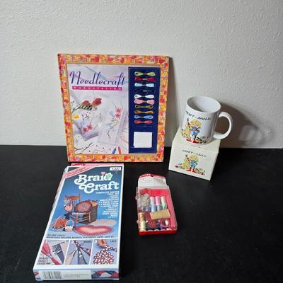 New Crafting items - Needlecraft kit - Braid Craft deluxe tool set - small sewing kit and a craft-Acholic coffee mug GREAT GIFT IDEAS!