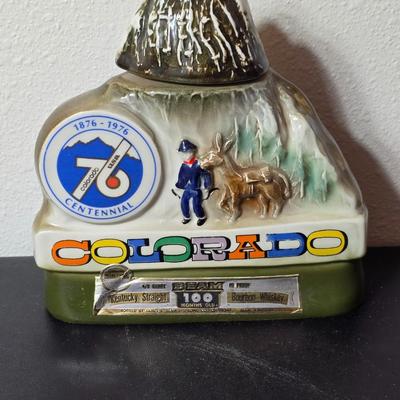 Vintage 1976 Jim Beam Colorado Centennial decanter with Copper Craft solid copper spittoon cuspidor