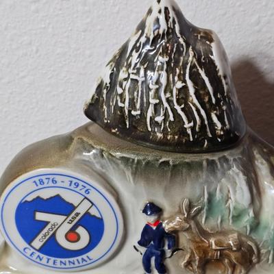 Vintage 1976 Jim Beam Colorado Centennial decanter with Copper Craft solid copper spittoon cuspidor