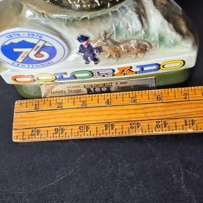 Vintage 1976 Jim Beam Colorado Centennial decanter with Copper Craft solid copper spittoon cuspidor