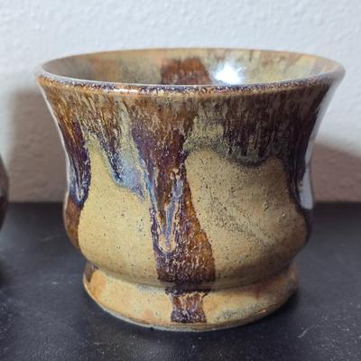 Set of two handmade signed stoneware pottery pieces, a pitcher and a mug