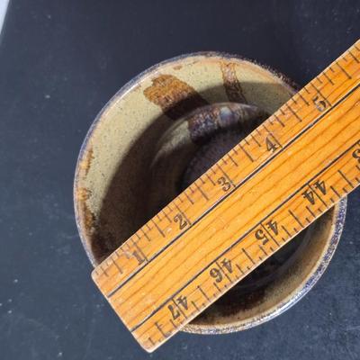 Set of two handmade signed stoneware pottery pieces, a pitcher and a mug