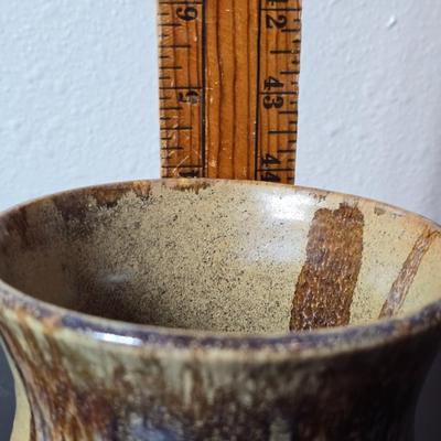 Set of two handmade signed stoneware pottery pieces, a pitcher and a mug