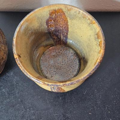 Set of two handmade signed stoneware pottery pieces, a pitcher and a mug