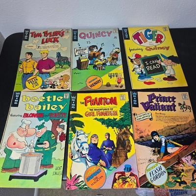 Collection of Six Vintage Comic books - Quincy - Tiger & Quincy - Beetle Bailey - The Phantom - Prince Valiant 1970's mostly