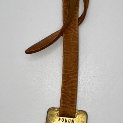 Railroad - Fonda, Johnstown, & Gloversville Railroad FJ&G RR Brass Luggage Tags W/Leather Strap
