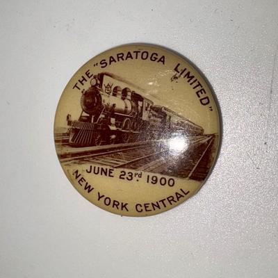 Railroad - 1900 Saratoga Limited Button/Pin, New York Central NYC Railway - 1.25" Diameter