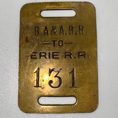 Railroad - Erie RR Belvidere, Addison & Allegany RR Brass Luggage Tag