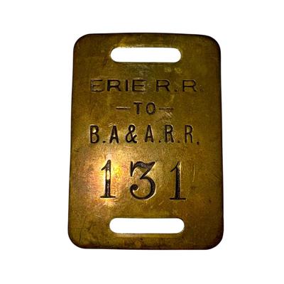 Railroad - Erie RR Belvidere, Addison & Allegany RR Brass Luggage Tag