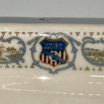 Railroad - Union Pacific Railroad UPRR “Historical” Butter Dish by Shenango China, Small Chip