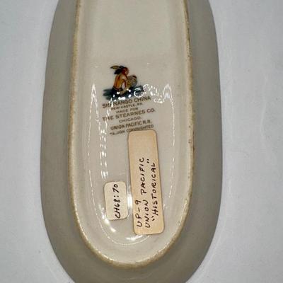 Railroad - Union Pacific Railroad UPRR “Historical” Butter Dish by Shenango China, Small Chip