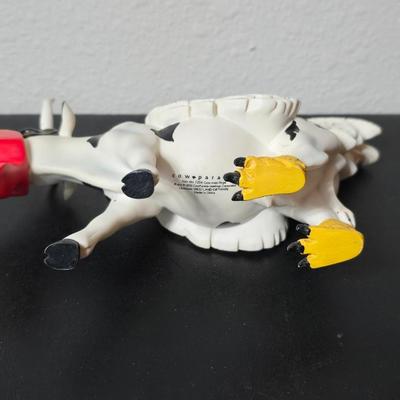 "Cow-Moo-Flage" figurine from the CowParade collection with "Charlie the Rooster" figurine from the Bobble Bods...