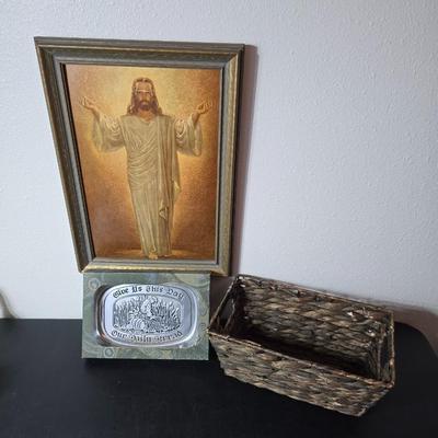 1947 Kriebel & Bates Framed Jesus Christ Lithograph Vintage Religious Artwork - Wilton Armatale engraved "give us our daily...