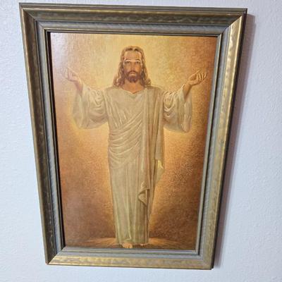 1947 Kriebel & Bates Framed Jesus Christ Lithograph Vintage Religious Artwork - Wilton Armatale engraved "give us our daily...