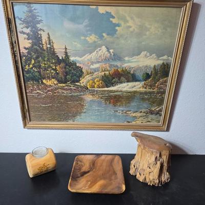 vintage lithograph print by the artist Frederick D. Ogden (1892-1948). - Wooden candle holder & Colorado Juniper hand carved jewelry...