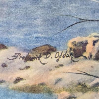 vintage lithograph print by the artist Frederick D. Ogden (1892-1948). - Wooden candle holder & Colorado Juniper hand carved jewelry...