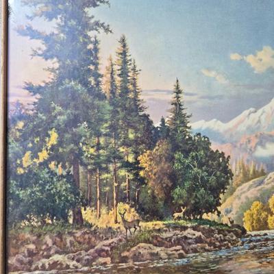 vintage lithograph print by the artist Frederick D. Ogden (1892-1948). - Wooden candle holder & Colorado Juniper hand carved jewelry...