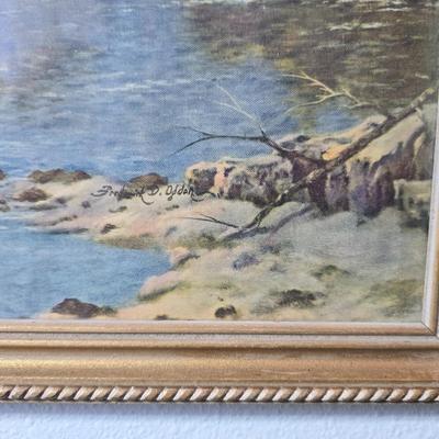 vintage lithograph print by the artist Frederick D. Ogden (1892-1948). - Wooden candle holder & Colorado Juniper hand carved jewelry...