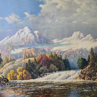 vintage lithograph print by the artist Frederick D. Ogden (1892-1948). - Wooden candle holder & Colorado Juniper hand carved jewelry...