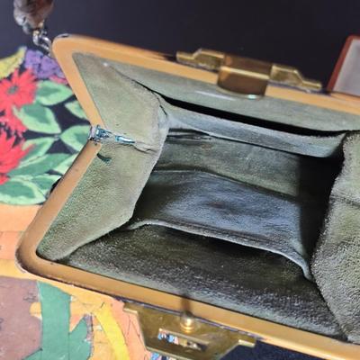 Antique Vintage Leather hand tooled Art Nouveau Deco purse - 1940s navy crocheted popcorn purse -belt - Handcrafted textiles and more