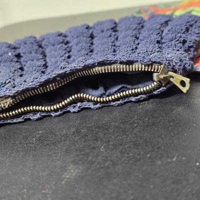 Antique Vintage Leather hand tooled Art Nouveau Deco purse - 1940s navy crocheted popcorn purse -belt - Handcrafted textiles and more