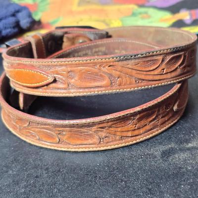 Antique Vintage Leather hand tooled Art Nouveau Deco purse - 1940s navy crocheted popcorn purse -belt - Handcrafted textiles and more