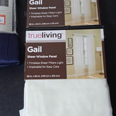 Brand new home must haves! Curtains -Sheer window panel - Shower Curtain liner - Over the door shoe bag