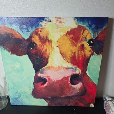 Country Kitchen farm decor - Canvas cow art - Kitchen towels - Barn measuring storage = Barn timer - and more