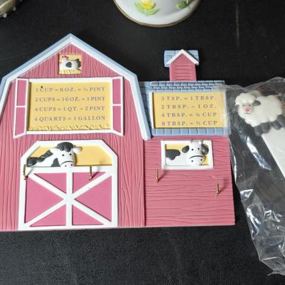 Country Kitchen farm decor - Canvas cow art - Kitchen towels - Barn measuring storage = Barn timer - and more