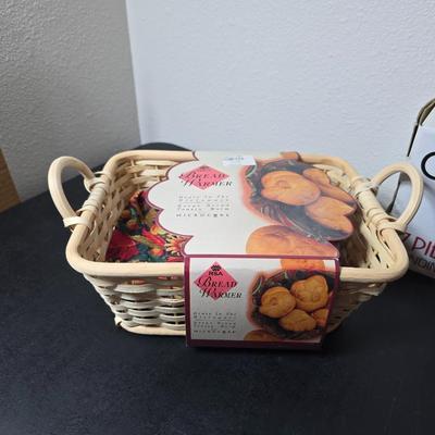 Brand new Corsica 7-piece condiment set - table cloth - and a bread warmer GREAT GIFT IDEAS!