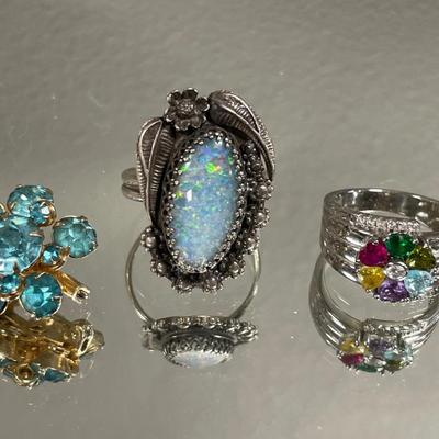 Sterling rings and small blue pin