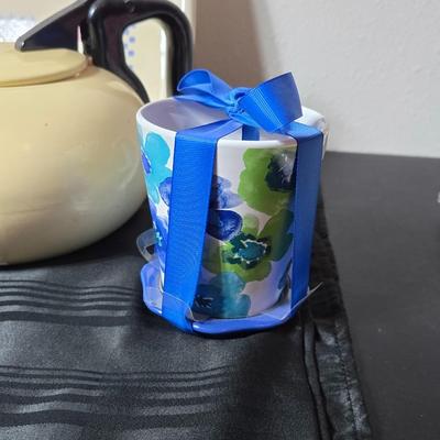 Tea time for two - Mugs - Metal tea kettle - heart candles - HMK Auntie EM Collection cake pan with matching Trivet and more!