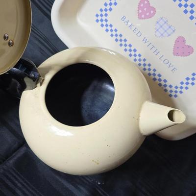 Tea time for two - Mugs - Metal tea kettle - heart candles - HMK Auntie EM Collection cake pan with matching Trivet and more!
