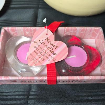 Tea time for two - Mugs - Metal tea kettle - heart candles - HMK Auntie EM Collection cake pan with matching Trivet and more!