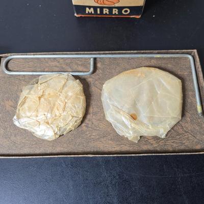 Vintage set of Griswold Patty Molds - Mirro "New Easy-Grip Cooky Press" in its original box and a vintage combination cake...