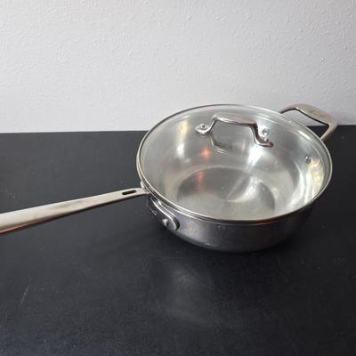 Nice Emeril three-piece pot & pan set, Wear-ever Aluminum pan with lid and a new Kitchen dish towel set