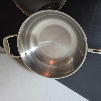 Nice Emeril three-piece pot & pan set, Wear-ever Aluminum pan with lid and a new Kitchen dish towel set