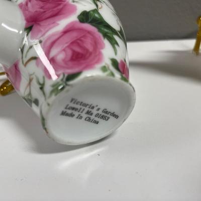 2 small porcelain floral teapot ornaments