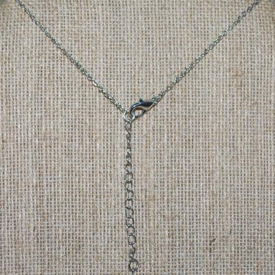 Round Blue Stone in a HEART Setting PENDANT (½" x ½") on a Silver Tone Necklace Chain 16" L