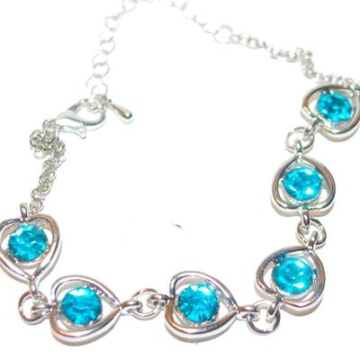 All AQUAMARINE BLUE HEARTS Setting Bracelet (10") on a Silver Tone Chain