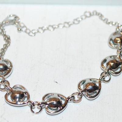 All AQUAMARINE BLUE HEARTS Setting Bracelet (10") on a Silver Tone Chain