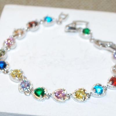 Multicolor HEART Stones BRACELET (8" End-to-End) with Box Clasp