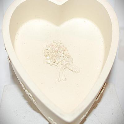 Marked "Angel Star ©2002" -- All White Angel "Heart Shaped" Jewelry "Wishing Box" Trinket Box with Embossed...
