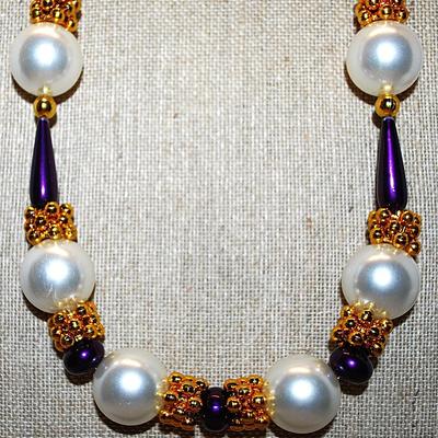 Showy Holiday Style NECKLACE - Marked "Annex Accents" with Green, Gold & Purple Accents and White Globes and Hallmark...