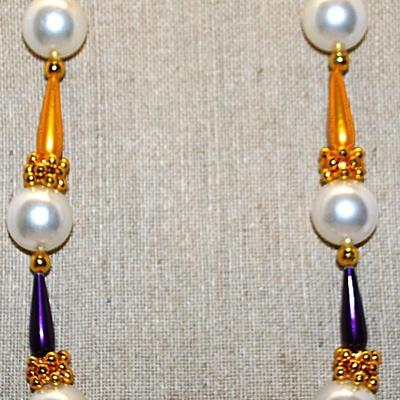 Showy Holiday Style NECKLACE - Marked "Annex Accents" with Green, Gold & Purple Accents and White Globes and Hallmark...