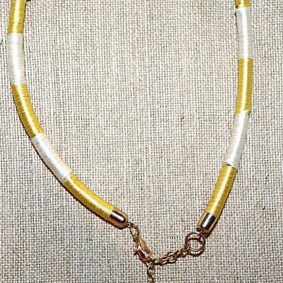 Vintage Heavily Gold & White Beaded and Intertwined NECKLACE - Marked "1946" with Bejeweled Caps and Rope Style Upper &...