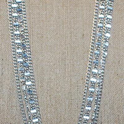 Bright Silver Colored 4 Strand NECKLACE - Marked "Sarah Cov" with "S" Strands and Circle Clasp 24" L