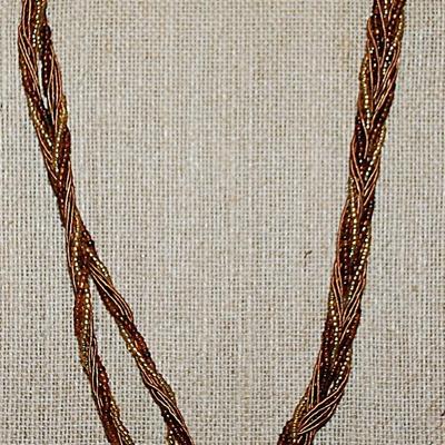 Twisted Amber & Gold Beads NECKLACE with Intertwined "Rope" Accent Strands and Dark Brass Colored Lobster Clasp 18" L